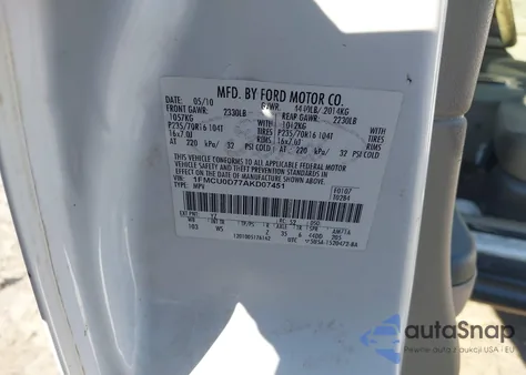 2010 Ford Escape Xlt из США, поврежденный, VIN 1FMCU0D77AKD07451